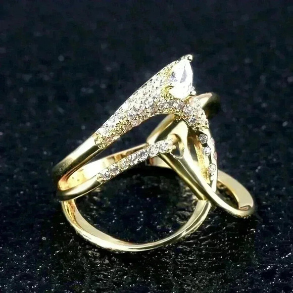 Gorgeous Abstract 14k Yellow Gold Over Silver Diamond Ring - Picture 3 of 4